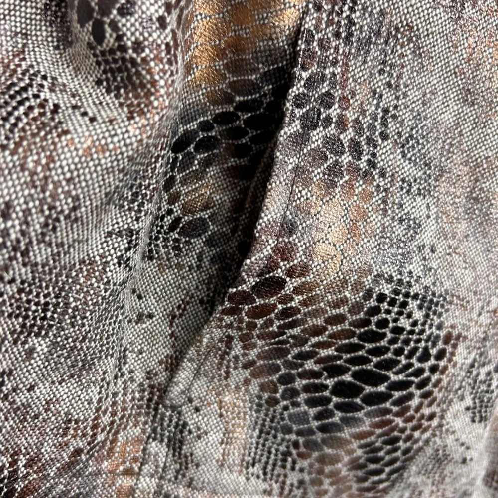 CJ Banks Jacket Womens 2X Snakeskin Print Metallic Button Front Grey Gold Pocket